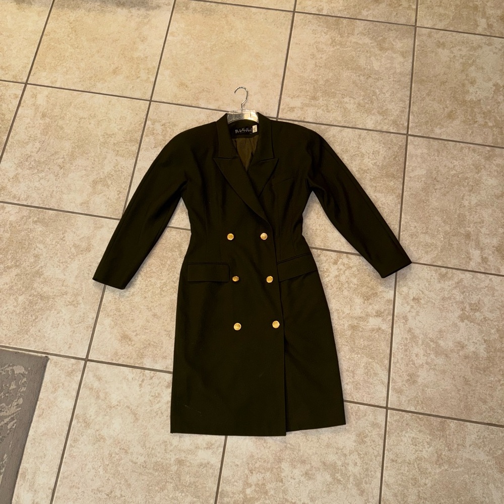 BICCI NEW YORK Vintage OG Olive Green Blazer Satin Lining Fancy Jacket Coat